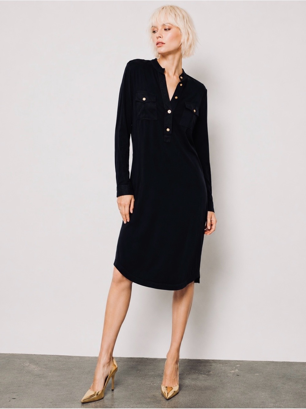 Tory Burch midi black dress w logo gold buttons. Long sleeve, Quiet Luxury. S - Picture 1 of 6